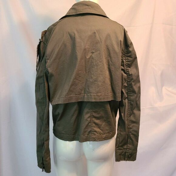 American Rag Olive Green Military Utility Jacket Sm Button Front Epaulette Crop - Picture 6 of 10
